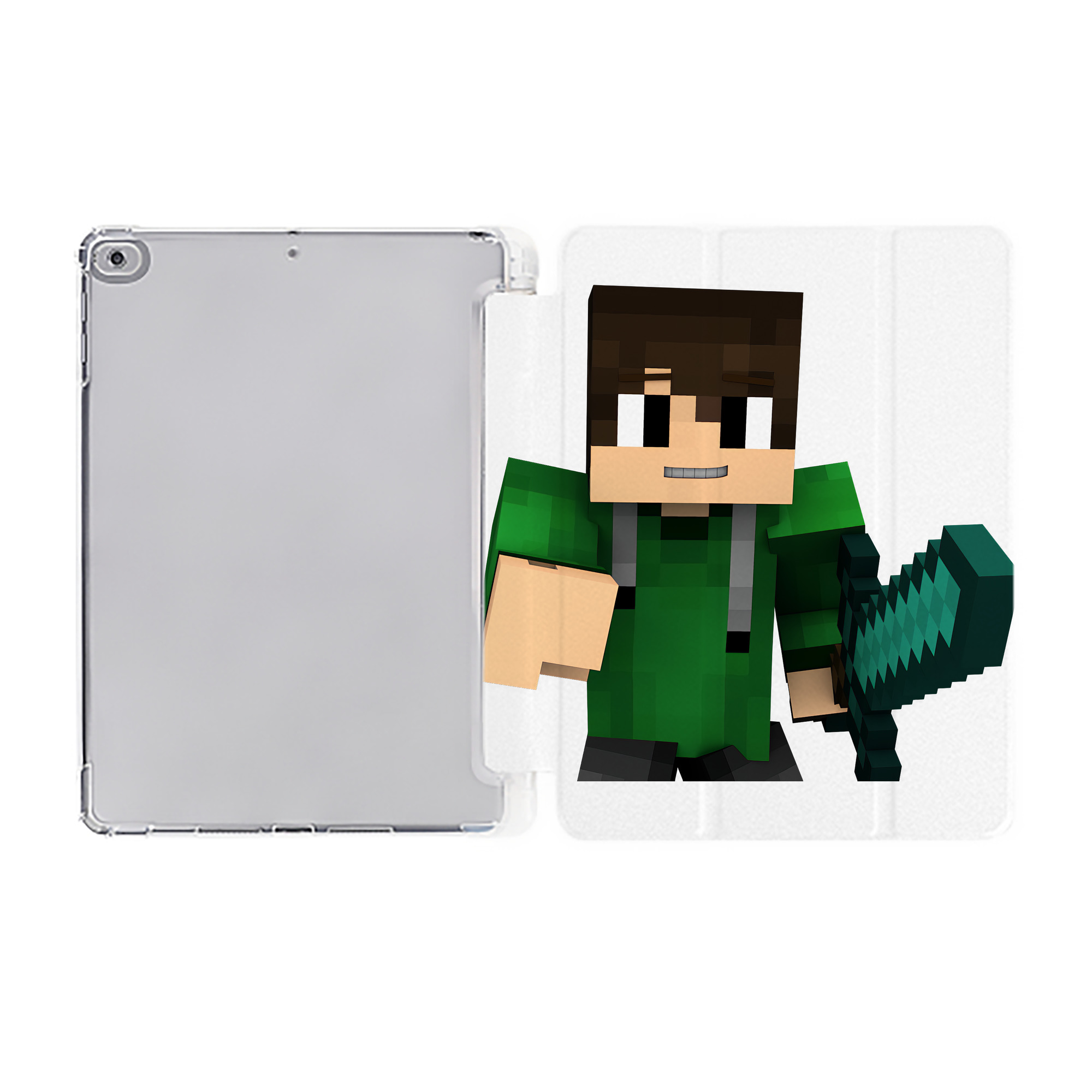 （画像用） マインクラフト ブロックの世界 Minecraft MC Block world IPad ケース ペン収納付き 三つ折りスタンド PUレザー×シリコン 対応機種9.5/10.5/10.9インチ